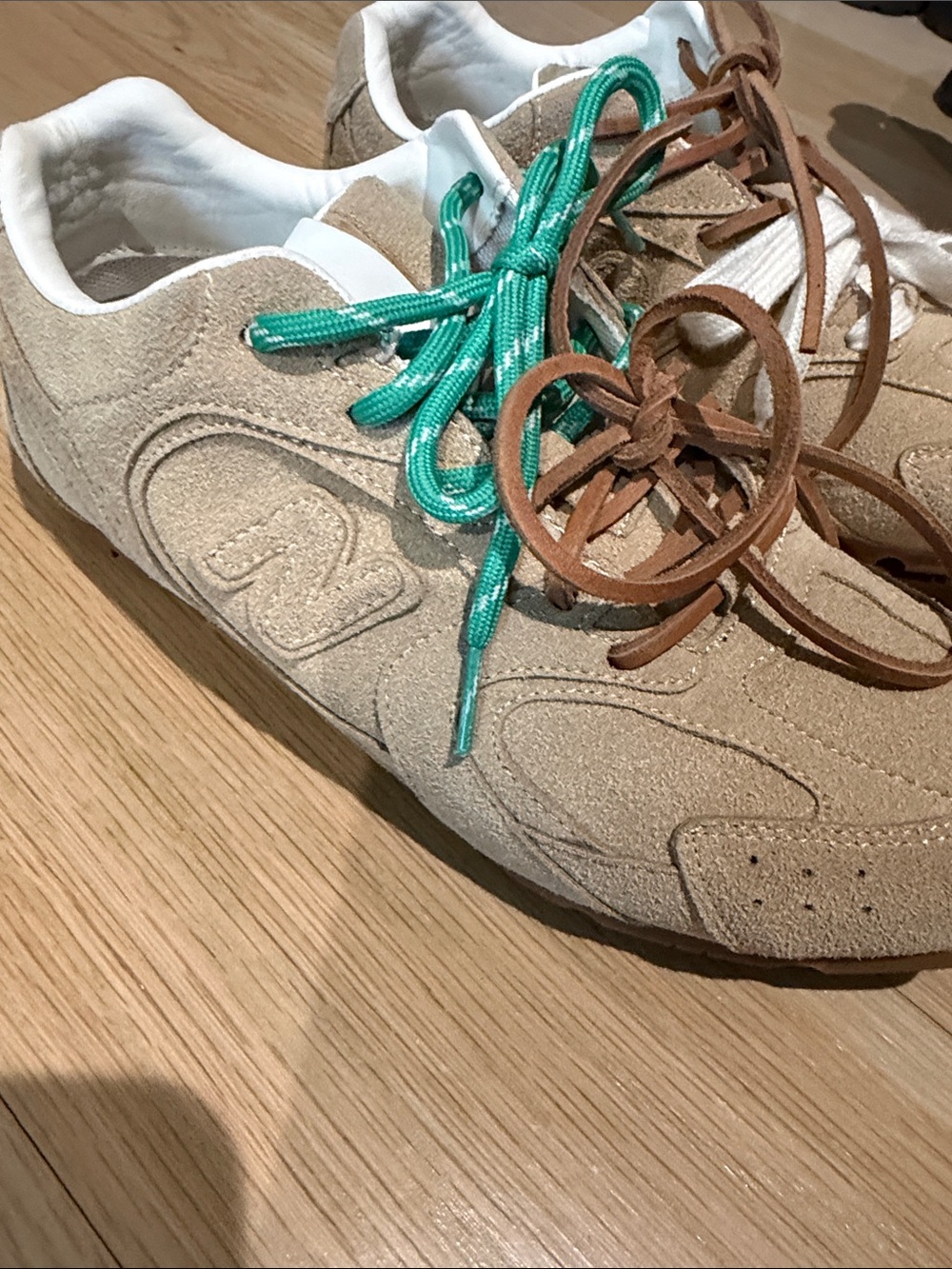 Miu Beige Suede Sneakers with Multi-Color Laces 37 - Picture 2 of 5